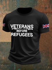 Men's UK Flag Veterans Before Refugees Printed T-shirt
