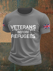 Men's UK Flag Veterans Before Refugees Printed T-shirt