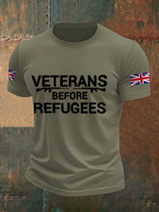 Men's UK Flag Veterans Before Refugees Printed T-shirt