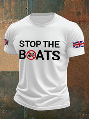 Men's UK Flag Stop The Boats Printed T-shirt