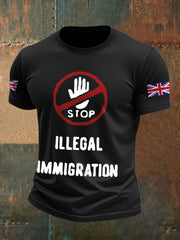 Men's UK Flag Stop Illegal Immigration Printed T-shirt