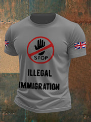 Men's UK Flag Stop Illegal Immigration Printed T-shirt