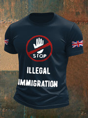 Men's UK Flag Stop Illegal Immigration Printed T-shirt