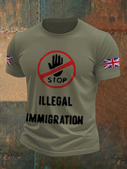 Men's UK Flag Stop Illegal Immigration Printed T-shirt