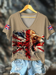 Women's UK Flag Lion Printed T-shirt
