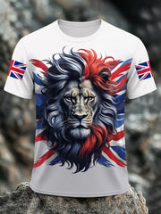 Men's Union Jack Lion Print Casual Tee