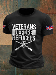 Men's UK Immigration Veterans Before Refugees Printed T-shirt