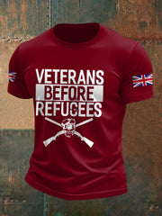 Men's UK Immigration Veterans Before Refugees Printed T-shirt