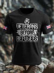 Men's UK Flag Immigration Veterans Before Refugees Printed T-shirt