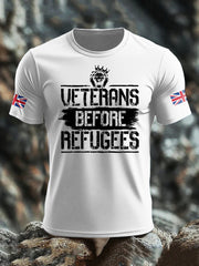 Men's UK Flag Immigration Veterans Before Refugees Printed T-shirt