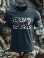 Men's UK Flag Immigration Veterans Before Refugees Printed T-shirt