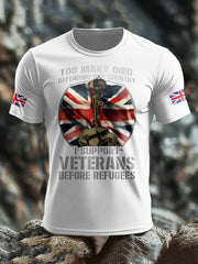 Men's UK Flag Immigration Veterans Before Refugees Printed T-shirt