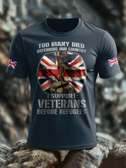 Men's UK Flag Immigration Veterans Before Refugees Printed T-shirt