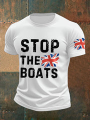 Men's UK Flag Immigration Stop The Boats Printed T-shirt