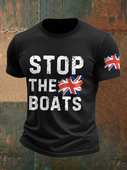 Men's UK Flag Immigration Stop The Boats Printed T-shirt
