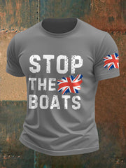 Men's UK Flag Immigration Stop The Boats Printed T-shirt