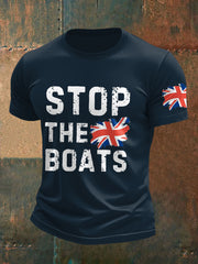 Men's UK Flag Immigration Stop The Boats Printed T-shirt