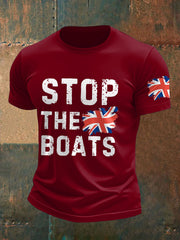 Men's UK Flag Immigration Stop The Boats Printed T-shirt