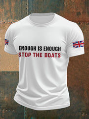 Men's UK Flag Immigration Stop The Boats Printed T-shirt