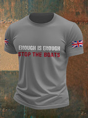 Men's UK Flag Immigration Stop The Boats Printed T-shirt