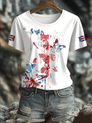 Women's UK Flag Butterfly Art Printed T-shirt