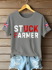 Women's UK Flag Stuck Farmer Funny Printed T-Shirt