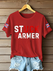 Women's UK Flag Stuck Farmer Funny Printed T-Shirt