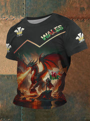 Men's Welsh Dragon Print Casual T-shirt