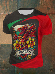 Men's Welsh Dragon Print Casual T-shirt