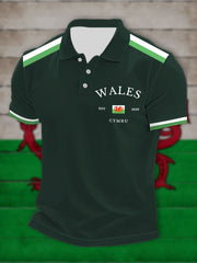 Men's Welsh Print Casual Button T-Shirt