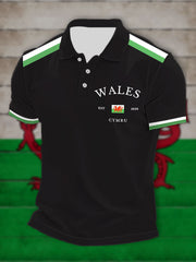 Men's Welsh Print Casual Button T-Shirt