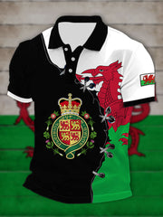 Men's Royal Welsh Coat of Arms Casual Button T-Shirt