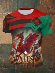 Men's Welsh Dragon Print Casual T-shirt