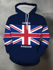 Men's UK Flag Print Casual Pocket Hoodie