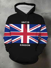 Men's UK Flag Print Casual Pocket Hoodie