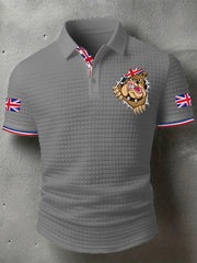 Men's Rip Open Torn Bulldog Union Jack Flag Print Casual Short-Sleeve Waffle Top