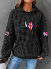 Women's UK Flag Heartbeat Print Casual Waffle Hoodie