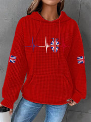 Women's UK Flag Heartbeat Print Casual Waffle Hoodie