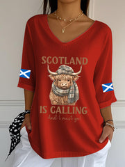 Women's Scottish Flag V-Neck Half-Sleeve T-Shirt