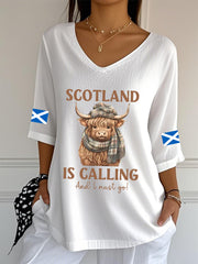Women's Scottish Flag V-Neck Half-Sleeve T-Shirt