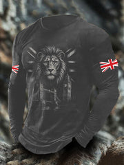 Men's UK Flag Lion Printed Casual Tops