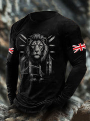 Men's UK Flag Lion Printed Casual Tops