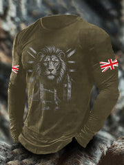 Men's UK Flag Lion Printed Casual Tops