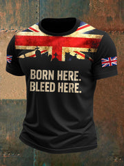 Men's UK Flag ImmigrationBorn Here Bleed Here Printed T-shirt