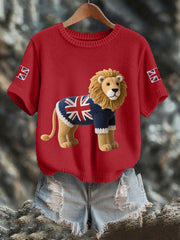 Women's Union Jack Lion Print Casual Tee