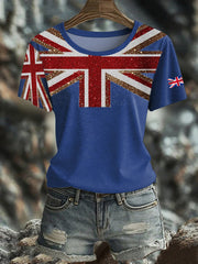 Women's British imitation diamond hot-drilling Printed short-sleeved T-shirt