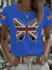 Women's UK Flag Butterfly Printed T-shirt