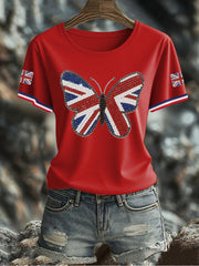 Women's UK Flag Butterfly Printed T-shirt