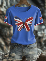 Women's UK Flag Butterfly Printed T-shirt