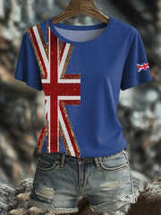 Women's British imitation diamond hot-drilling Printed short-sleeved T-shirt